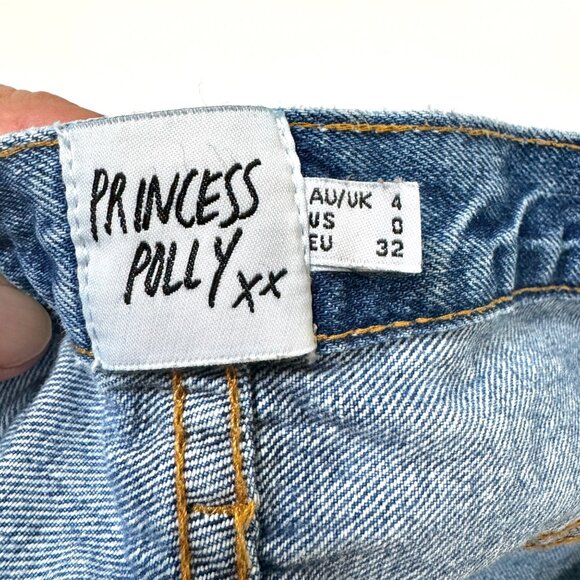Princess Polly Blue Denim Button Fly Straight Leg Jeans Size 0 (26x28) - Picture 13 of 15